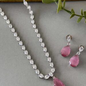 Tear Drop Necklaces – Silver Pink