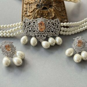Oval Pearl Choker Set – Champagne