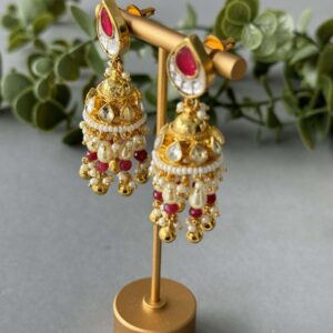 Kundan Small Jhumki  – Red