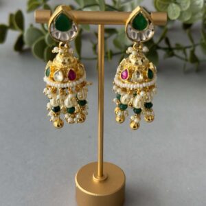 Kundan Small Jhumki – Ruby Green